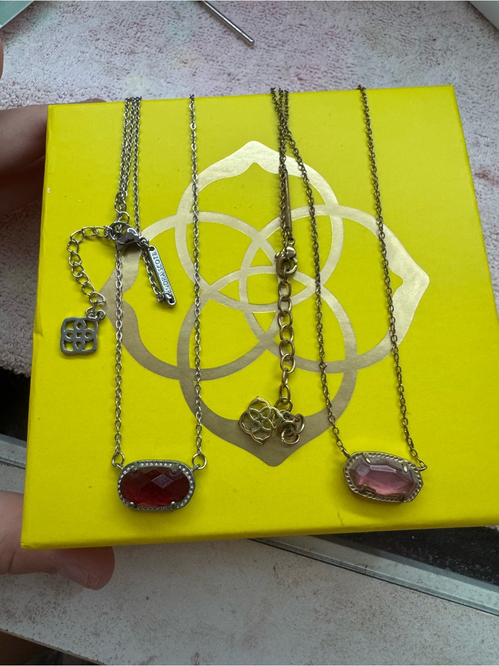 BUNDLE! Kendra Scott Gold-Tone Necklaces with Pink and Red Glass Stones